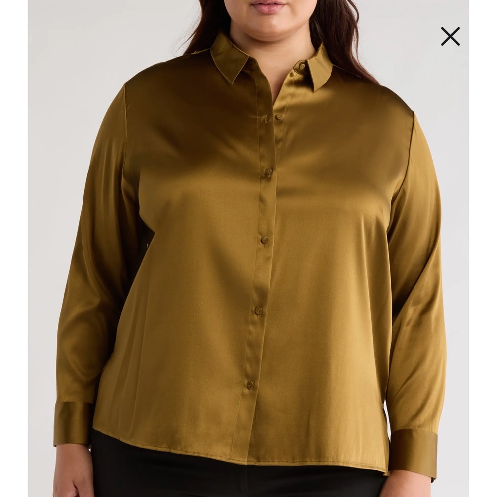 🖤 96% SILK Eileen Fisher Classic Collar Stretch Silk Button-Up Shirt